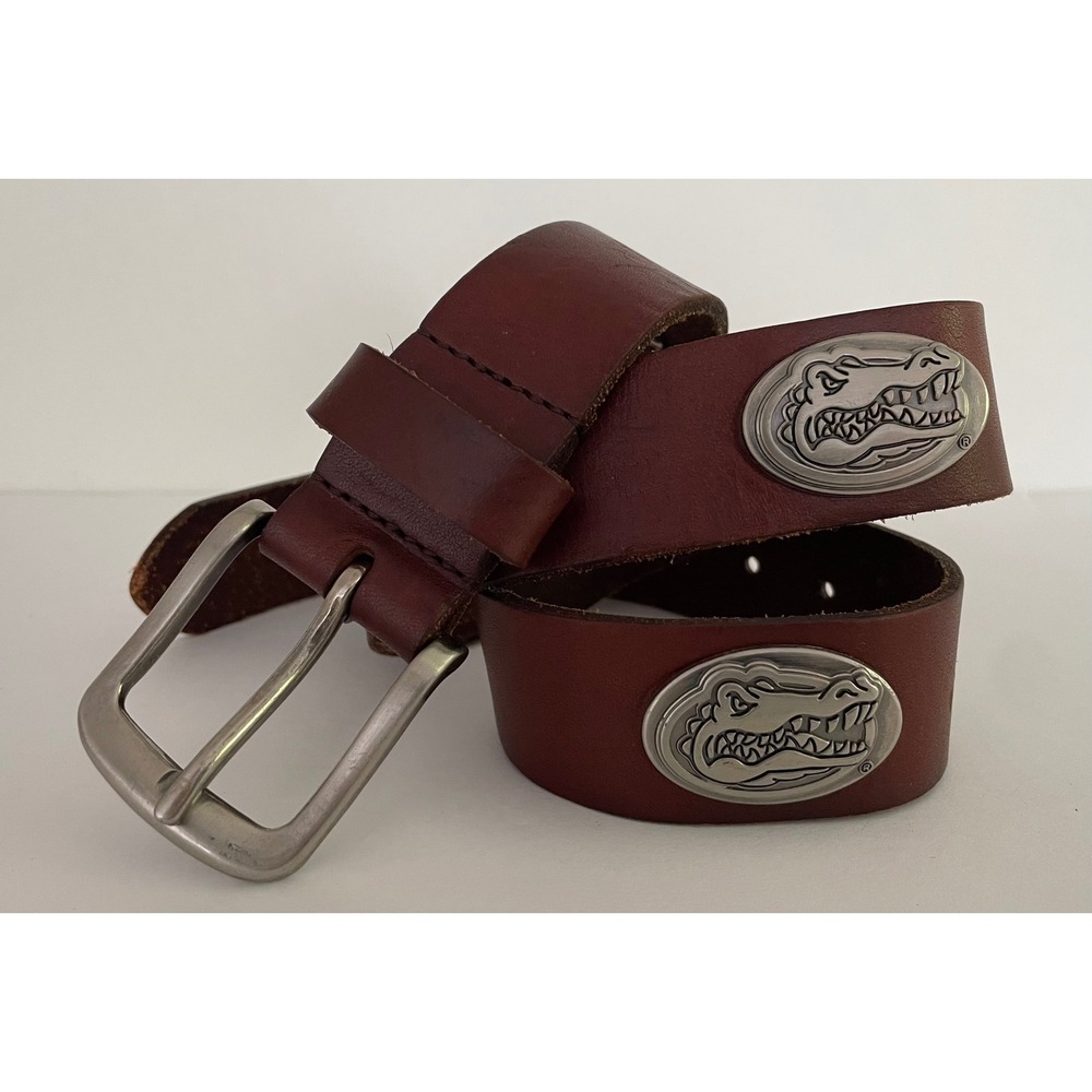 Vtg Zep Pro Florida Gators Mens Full Grain Leather Belt Brown Collegiate Fall L